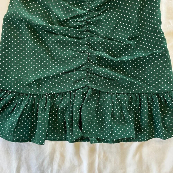 Urban Outfitter | Green with White Polka Dot Mini Ruffle Dress NWT | Size S - Picture 2 of 7
